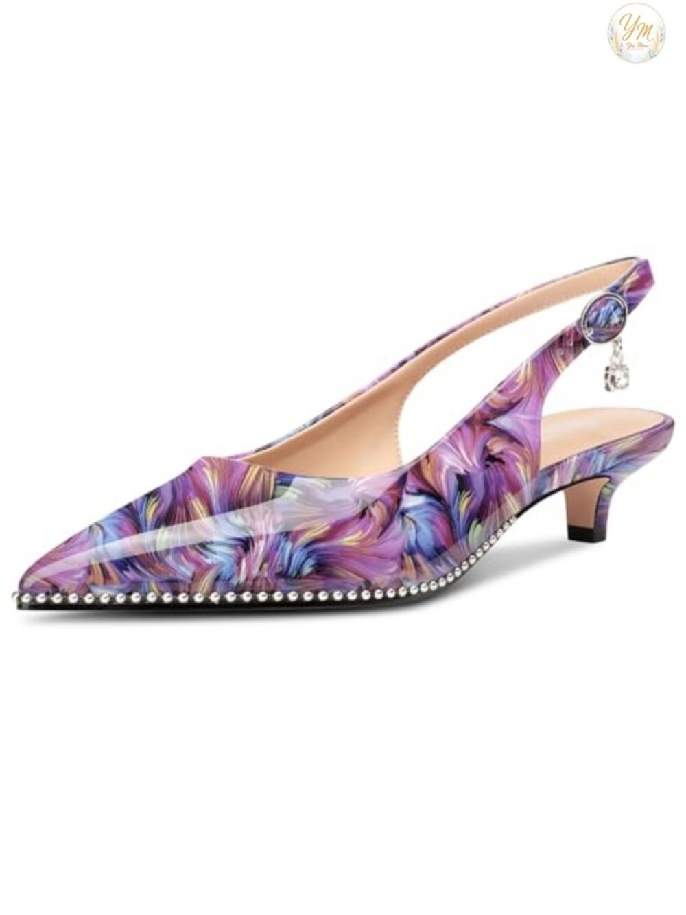 Womens Kitten Heel Pointed Toe Slingback Pumps Patent Leather Prom Heels